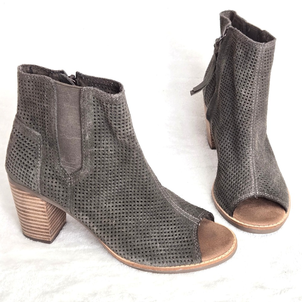 Toms‎ Marjoka Women's Size 7 Ankle Boots Brown Open Toe Boho Chic Fall Booties